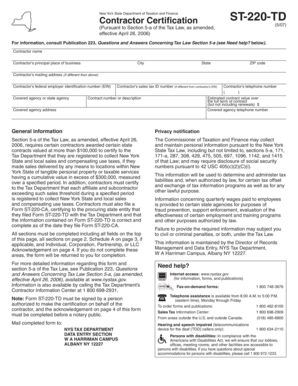 New York Contractor Certification Form ST-220-TD