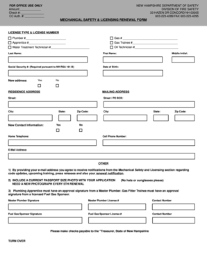 New Hampshire Mechanical Safety Licensing Renewal Form