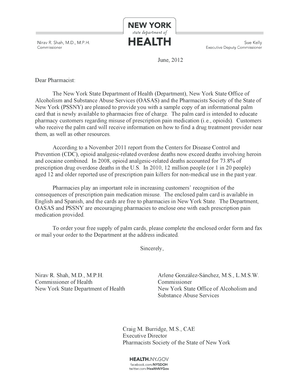 New York Opioid Pharmacy Palm Card Order Form