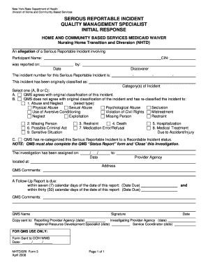 New York Serious Reportable Incident Form