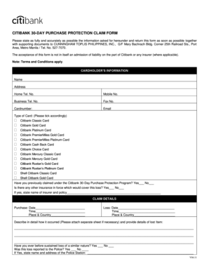 Citibank 30-Day Purchase Protection Claim Form