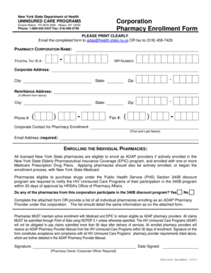 New York Pharmacy Enrollment Form