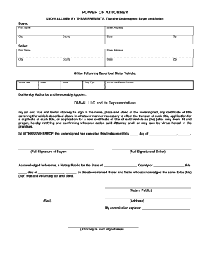 Power of Attorney for Motor Vehicle Title Transfer