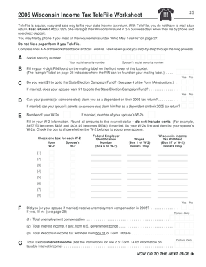 2005 Wisconsin Income Tax TeleFile Worksheet