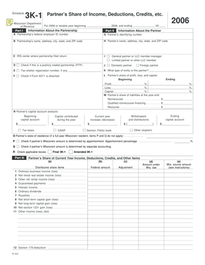 Wisconsin Schedule 3K-1 Partner’s Share Form