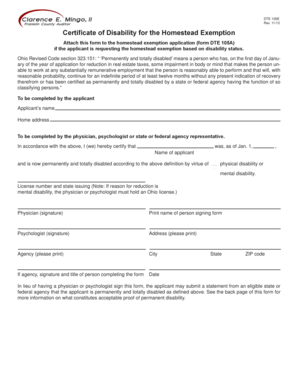 Ohio Disability Homestead Exemption Certificate