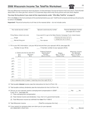 2006 Wisconsin Income Tax TeleFile Worksheet