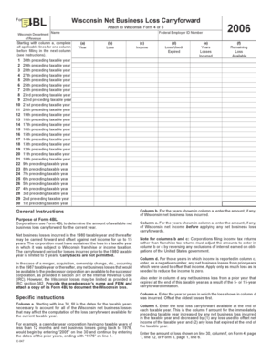 Wisconsin Form 4BL Net Business Loss Carryforward
