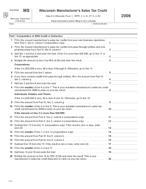 Wisconsin Manufacturer’s Sales Tax Credit Schedule