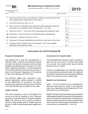 Wisconsin Manufacturing Investment Credit Schedule MI