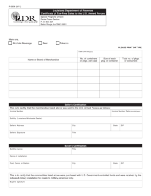 Louisiana Tax-Free Sales Certificate