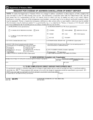 VA Form 20-572 Change of Address/Cancellation of Direct Deposit