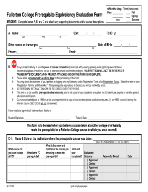 Fullerton College Prerequisite Equivalency Evaluation Form