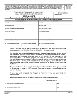 USDA Program of Veterinary Care Form