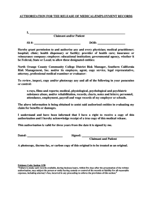 Authorization for Release of Medical/Employment Records