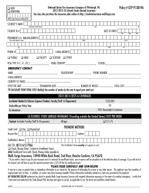 CA Schools Study Abroad Insurance Form