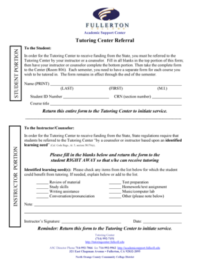 Tutoring Center Referral Form