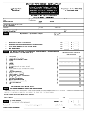 New Mexico Application for Limitation on Increase in Value for Single Family Dwellings