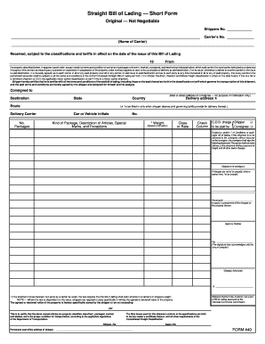 Straight Bill of Lading Short Form