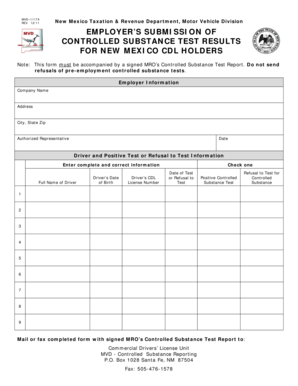 New Mexico CDL Controlled Substance Test Results Submission