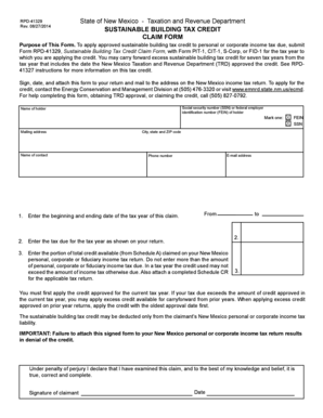New Mexico Sustainable Building Tax Credit Claim Form