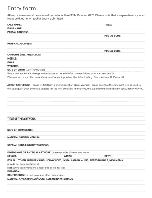 Spier Contemporary 2010 Art Submission Form