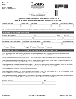 Louisiana Retirement Application Form 6-1A