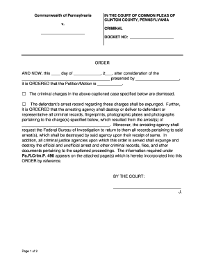 Pennsylvania Criminal Expungement Order