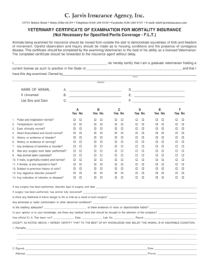 Veterinary Certificate of Examination for Mortality Insurance