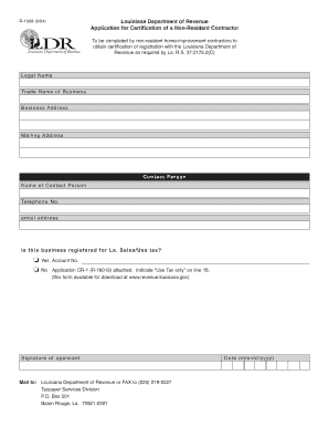 Louisiana Non-Resident Contractor Certification Application