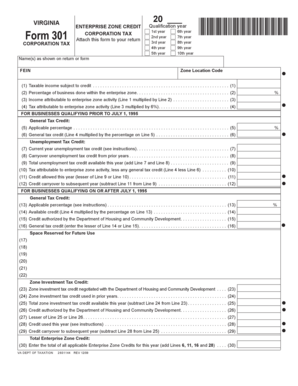 Virginia Enterprise Zone Credit Form 301