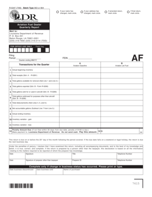 Louisiana Aviation Fuel Dealer Quarterly Report