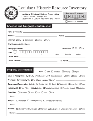Louisiana Historic Resource Inventory Form