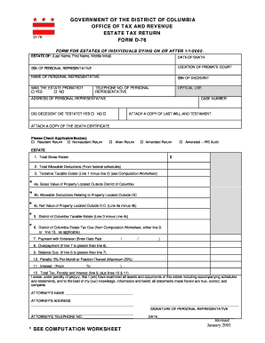 District of Columbia Estate Tax Return Form D-76