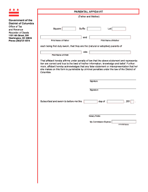 Example of affidavit - PARENTAL AFFIDAVIT Government of the District of - otr cfo dc