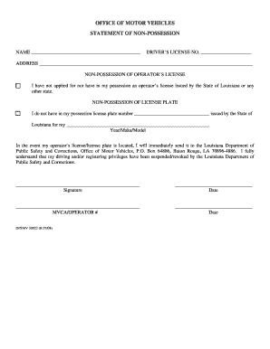 Louisiana Statement of Non-Possession