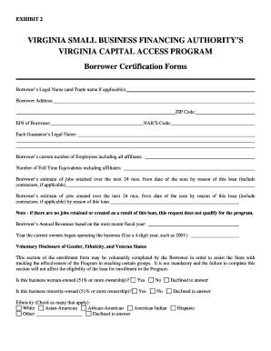 Virginia Small Business Financing Authority Borrower Certification