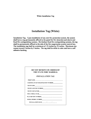 Fire Protection System Installation Tag