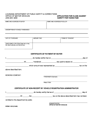 Louisiana Vehicle Tax Claim Form