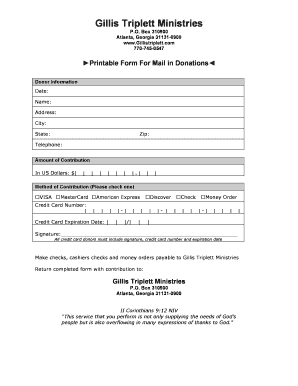 Printable Form For Mail in Donations