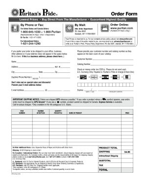 Puritan's Pride Order Form