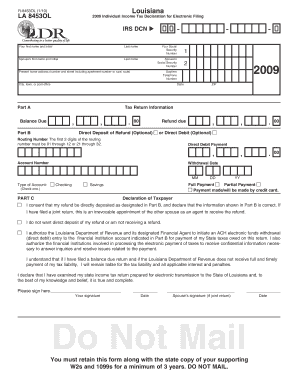 Louisiana 2009 Individual Income Tax Declaration