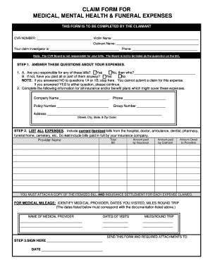 Claim Form for Medical, Mental Health & Funeral Expenses