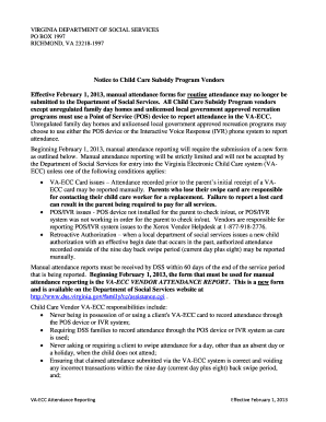 Virginia Child Care Vendor Attendance Report