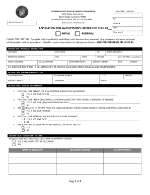 Louisiana Salesperson License Application