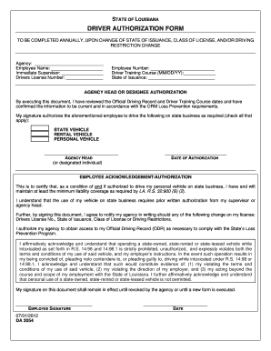 Louisiana Driver Authorization Form