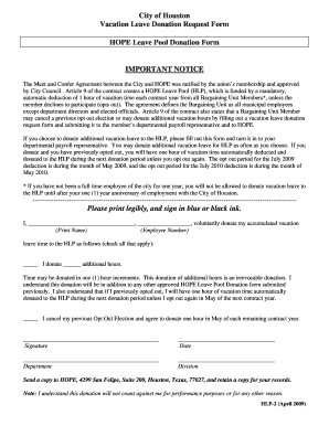 City of Houston Vacation Leave Donation Request Form