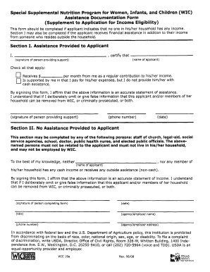 WIC Assistance Documentation Form