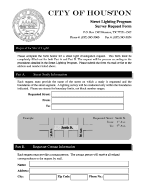 City of Houston Street Light Survey Request Form