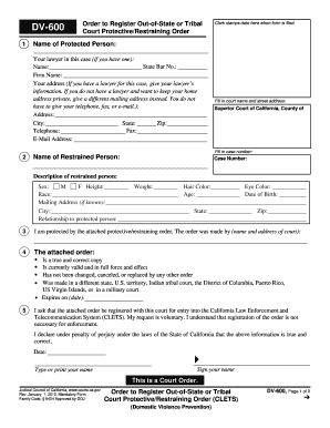 California Order to Register Out-of-State or Tribal Protective/Restraining Order